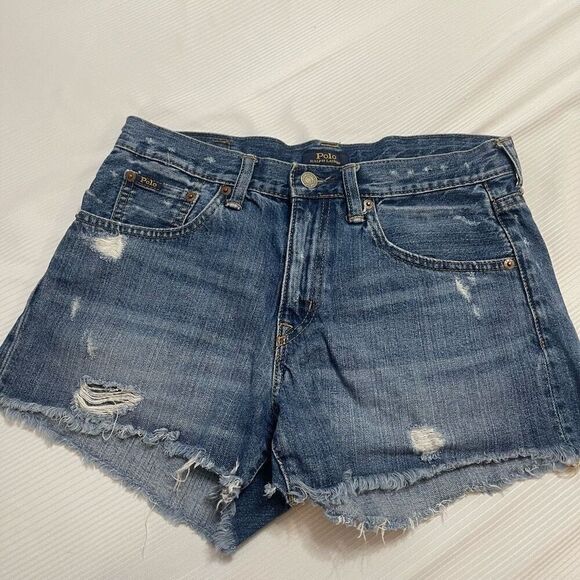 Polo Ralph Lauren Distressed Destroyed Cut Off Denim Shorts Size 27 - Picture 1 of 8